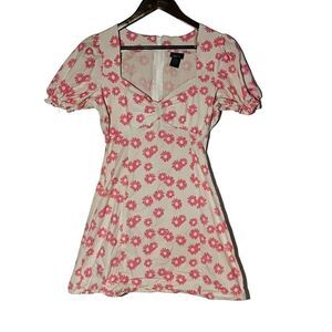 Floral Pink & White Short Sleeve Mini Dress